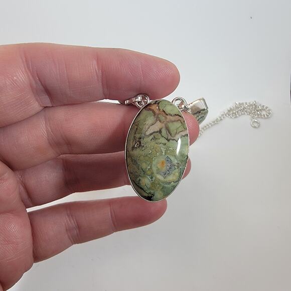 Handmade Green Jasper Necklace Artisan Sterling Silver Jewelry Unique Gemstone - Picture 8 of 10